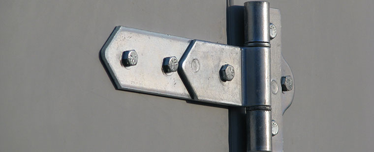 Stainless steel hinge detail on Dura-Tech fiberglass utility enclosure door